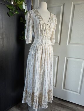 Me 2 Magic Ivory and Gold Long Dress Sequin Detail Lace Up Front